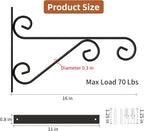 2 Pack 16 Inch Plant Hangers Outdoor Bracket, Indoor Wall Mount Metal Heavy Duty Rust-Resistant Bird Feeder Plant Hooks for Hanging Planters, Flower Baskets, Black
