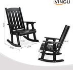 VINGLI Heavy Duty 600 LBS Outdoor Wooden Rocking Chair with Higher Backrest,Patio Rocking Chair with Ergonomic Design, Weatherproof Outdoor Rockers Suit for Patio, Garden, Balcony, Yard, Black