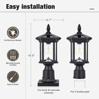 Solar Post Light, Outdoor Waterproof LED Pillar Lights with Glass and Pier Mount Base Solar Lamp Post Light ST4368Q Fits 6x6 Wooden Posts for Gates Yard Pole Column Garden Deck Pathway Driveway