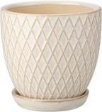 Oairse 4 inches Ceramic Planter Pots 3 Set of Small Round Flower Pots with Drainage Hole and Ceramic Tray for Succulents Cactus Indoor Outdoor Garden Home Windowsill