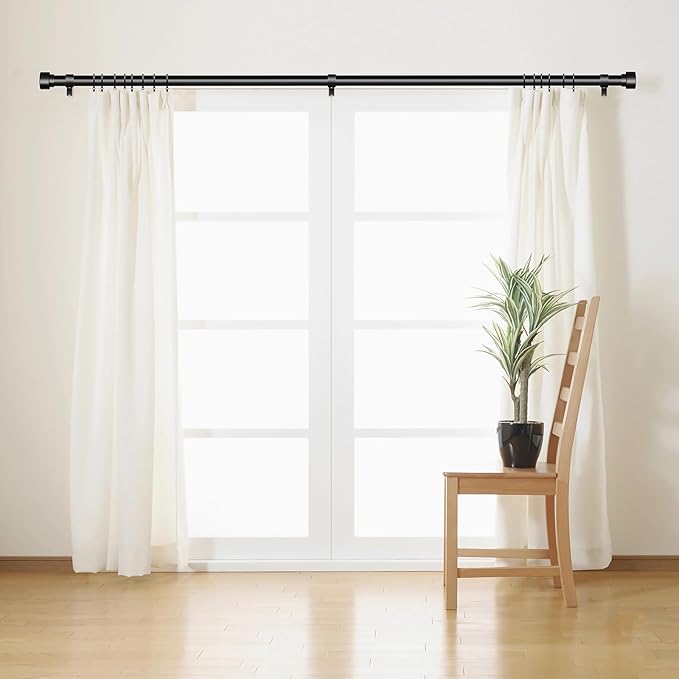 Time Forest Curtain Rods for Windows 32 to 240, 1 Inch Adjustable Black Heavy Duty Long Window Outdoor Curtain Rod for Patio, Modern Drapery Rods with Simple End Caps, Size 32"-240"