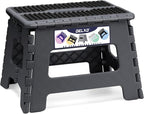 Delxo Folding Step Stool 9 Inch,Non-Slip Foldable Stools for Kids & Adults Up to 300 LBS,Kitchen Collapsible Fold Up Stepping Stool with Dotted 1 Pack,Gray