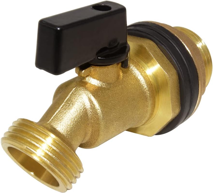 Hooshing Brass Rain Barrel Spigot Water Container, 1 Inch O.D. Inlet to 3/4" GHT Outlet with Quarter Turn Ball Valve Bulkhead Fitting for Outdoor Plastic Bucket Water Tanks