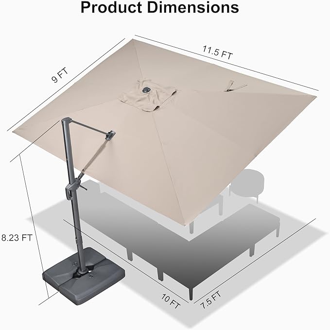 PURPLE LEAF Patio Umbrella 9' X 11.5' Rectangle Cantilever Umbrella Large Aluminum Outdoor Umbrellas with 360-degree Rotation & UPF40+ Premium Fabric for Deck Pool Garden Yard, Sand Dune