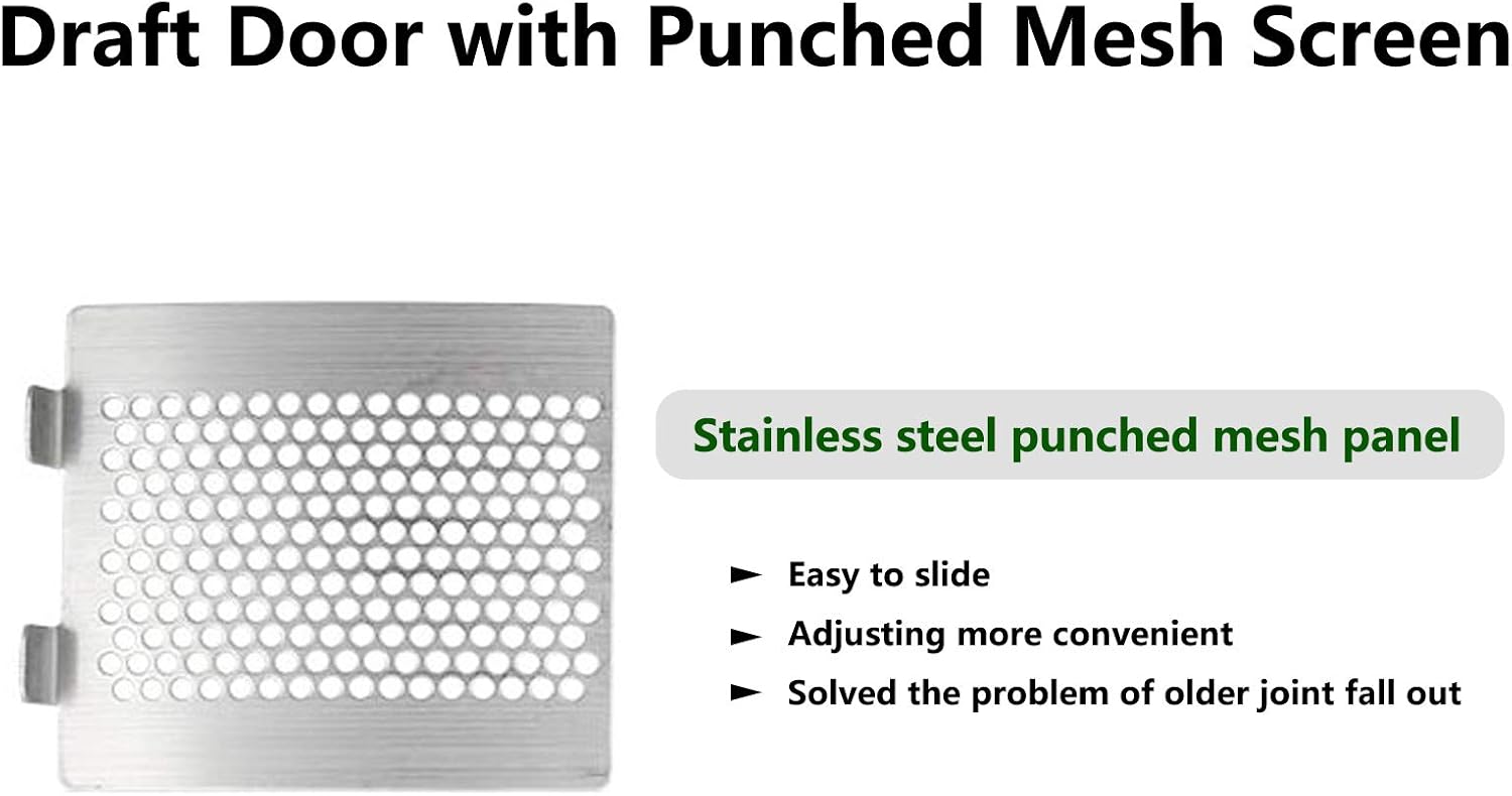 Stainless Steel Draft Door Fit Mini,Small Big Green Egg Kamado Accessories Big Green Egg Parts Screen Replacement Parts for Bottom Vent with Punched Mesh Screen