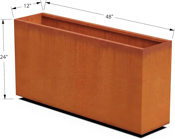 Plantercraft Large Rectangular Planters for Outdoor Plants - 48x24 Inch Extra Large Corten Steel Planter Box for Modern Patio, Deck & Garden | Heavy Duty Metal Planter Rectangle