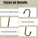 6 Pack 10 Inch Large S Hooks for Hanging Plants,Black Extra Matel Heavy Duty Hook for Hang Brsket,Bird House,Clothes,Kitchenware
