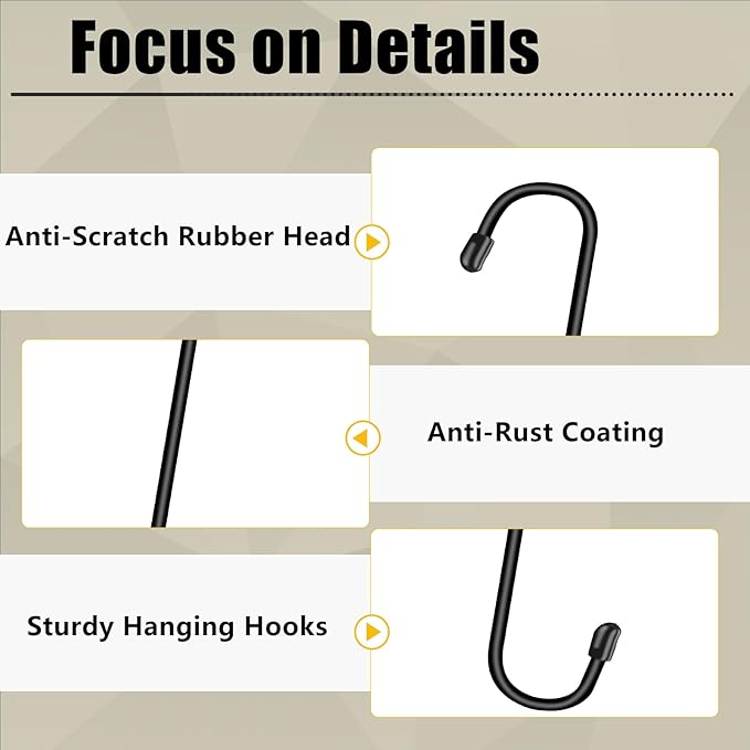 8 Pack 12 Inch Large S Hooks for Hanging Plants,Black Extra Matel Heavy Duty Hook for Hang Brsket,Bird House and Clothes
