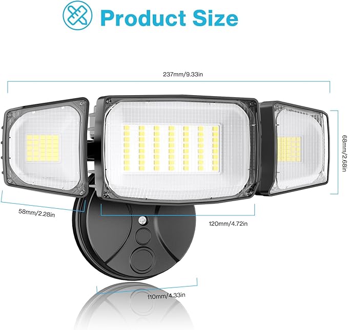 Olafus 80W Flood Lights Outdoor 2 Pack, Switch Controlled LED Security Lights 8000LM, 6500K Outside Floodlight, IP65 Waterproof Exterior Light Fixture for House, Yard, Garage, Wall/Eave Mount Black