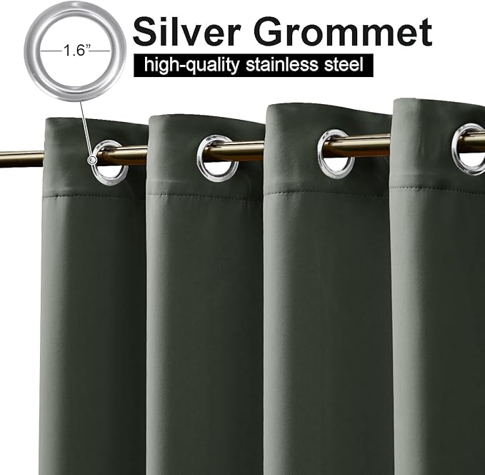 NICETOWN 2 Panels Greyish Green Blackout Bottom Weighted Outdoor Curtains for Patio, Top and Bottom Rustproof Grommet Windproof & Waterproof Thermal Outdoor Gazebo Curtains, W52 x L84
