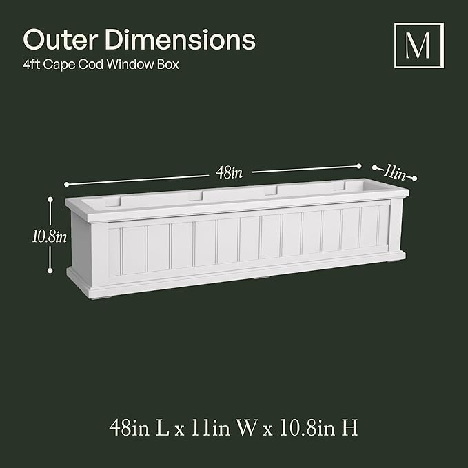 Mayne Cape Cod 4ft Window Box - Black - 48in L x 11in W x 10.8in H - Polyethylene - Built-in Water Reservoir (4841-B)