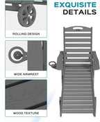 Ciokea Lounge Chair Outdoor, Oversized Chaise Lounge Chair with 5 Positions, HDPE, Patio Lounge Chair with Wheels & Cup Holder for Pool, Deck, Poolside, Dark Grey