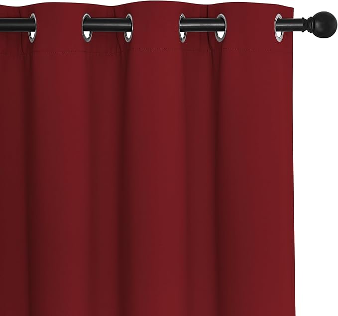 NICETOWN Blackout Curtains 120 inch Length for Sliding Glass Door, Grommet Thermal Insulated Room Darkening Sound Reducing Drapes for Room Divider, 1 Panel, W52 x L120, Burgundy Red