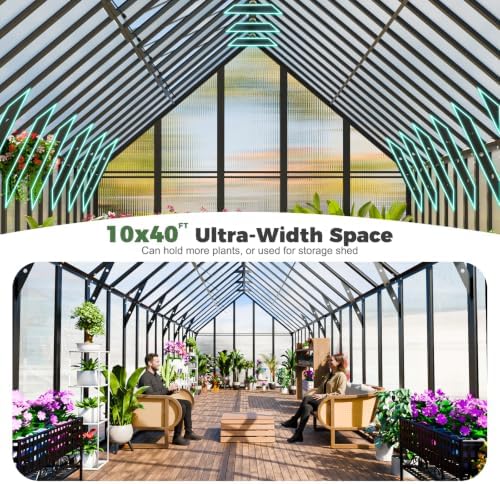 cdcasa 10x40 ft greenhouse for outdoors, massive easy showing dimensions