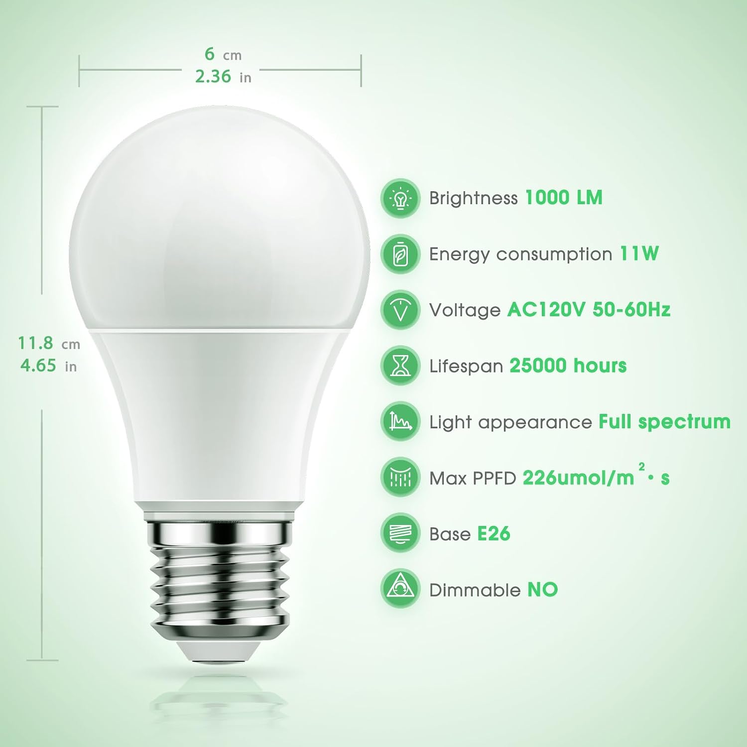 Grow Light Bulbs, Full Spectrum Grow Light Bulb, LED Grow Bulb | Grow Light Bulb A19, Plant Light Bulbs E26, 11W Grow Bulb 100W Equivalent,Grow Light for Indoor Plants, Seed Starting, 3 Pack