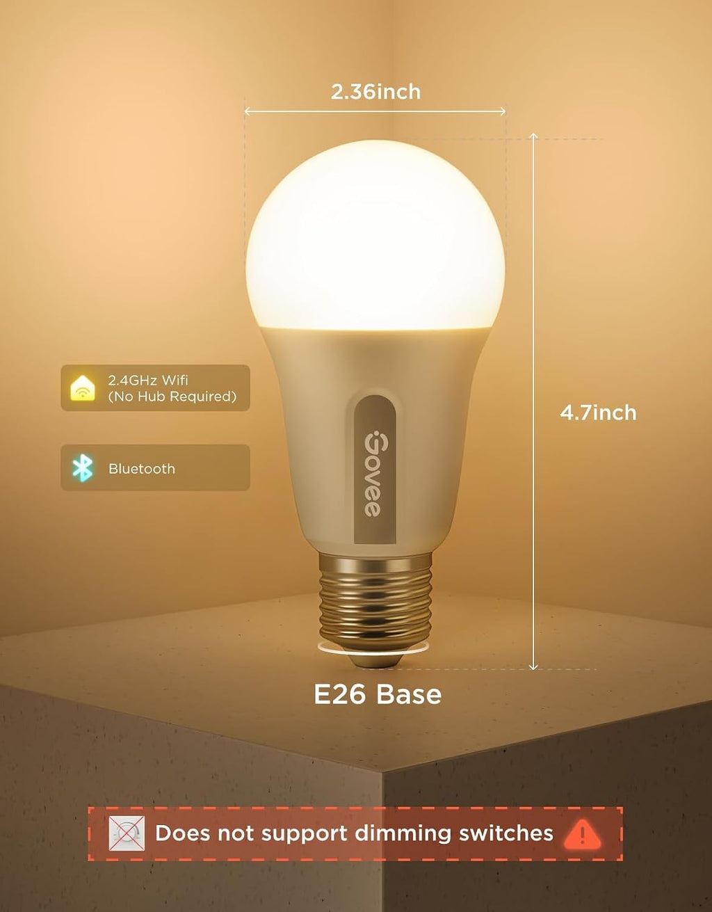 govee smart light bulbs, a19 color changing light on a desk or shelf