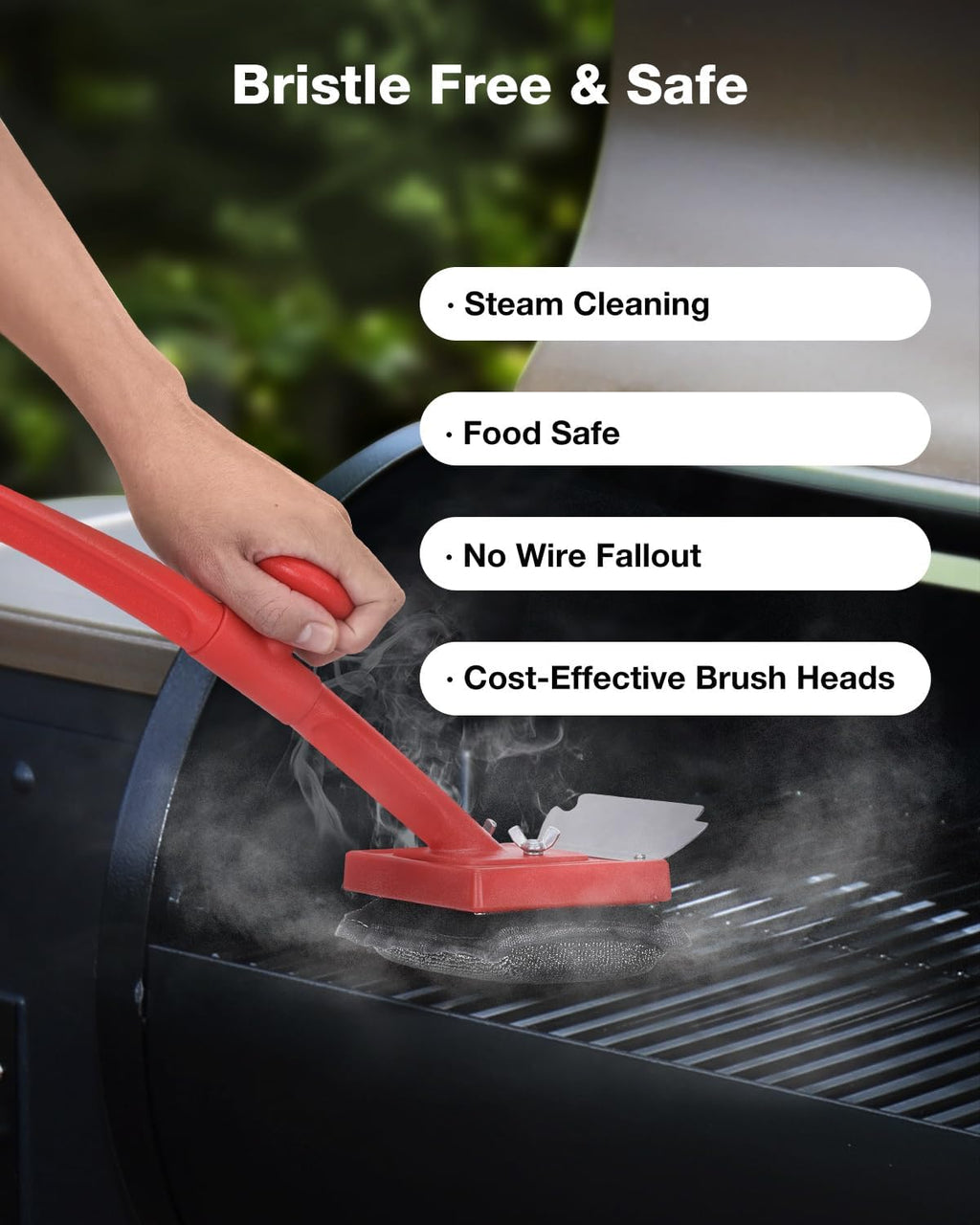 Grill Brush Bristle Free, Safe Non Metal Wire with Scraper 10 Replacement Heads, Steam Grilling Grate Cleaning Tool, BBQ Cleaner Accessory Kit Set, Outdoor Cast Iron Barbecue/Barbeque Scrubber