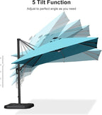 PURPLE LEAF 10 Feet Patio Umbrella Outdoor Cantilever Solar Powered LED Swivel Square Umbrella Aluminum Offset Umbrella with 360-degree Rotation for Garden Deck Pool Patio, Turquoise Blue