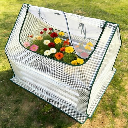 miory raised garden bed with pe cover, 4x2.5x1 shown in use