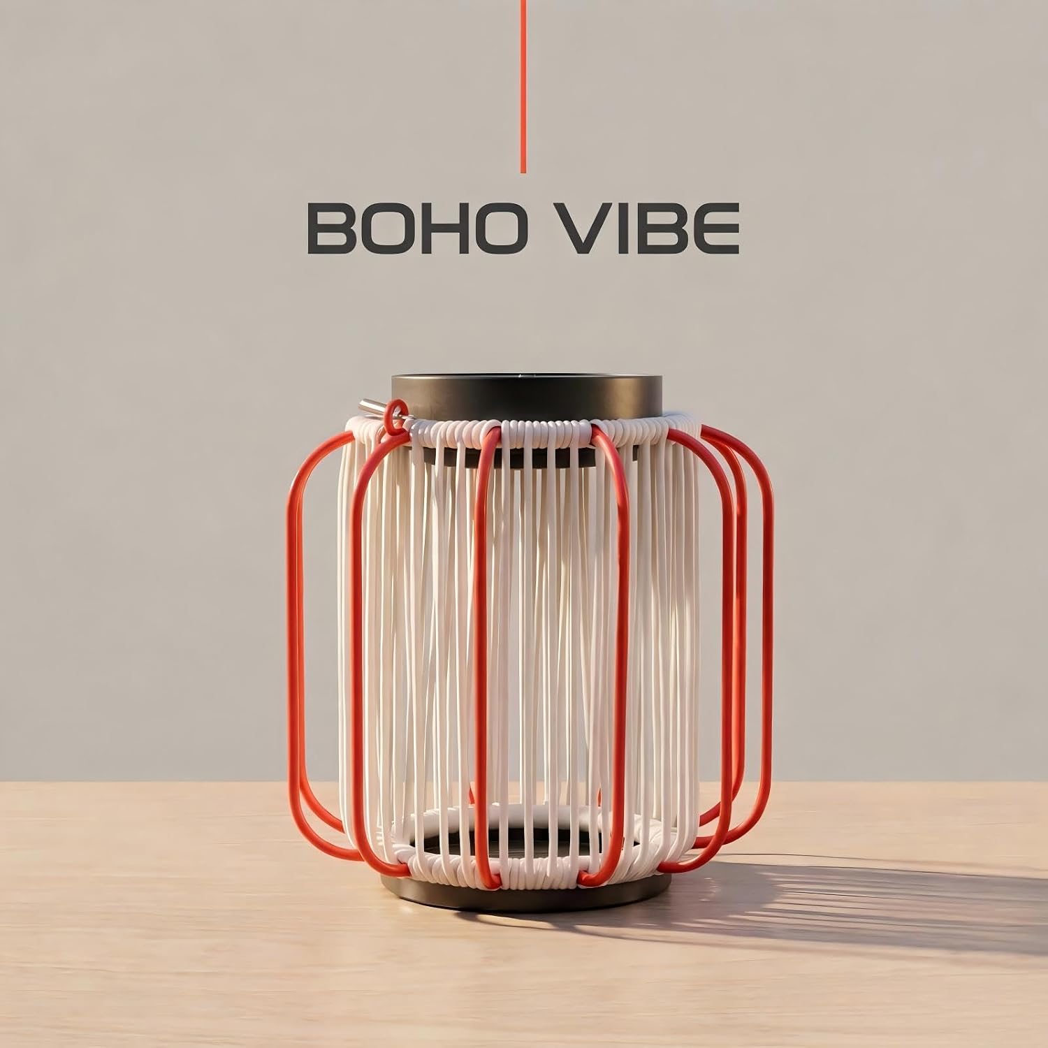 Outdoor Solar Lantern for Patio Waterproof, Rechargeable Table Lamp | IP54, 3000mAh 30H+ Runtime, USB-C & Solar Charging, Boho, Iron-frame, 3 Brightness Level