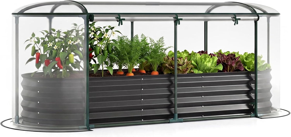 giantex raised garden bed w/greenhouse cover, outdoor oval, main product view