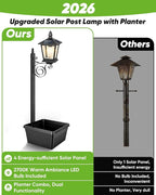 2 in 1 Outdoor Flower Pots, 35” Solar Lamp Post Light with Planter, Metal Pole & IP65 Waterproof, Freestanding Outdoor Planters, Decorative Solar Lamp for Outside, Front Door, Yard, 1-Pack