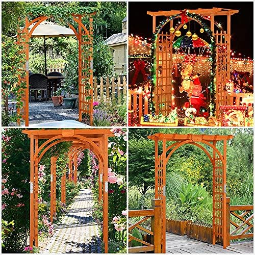 yaheetech 7ft wooden arch arbor, wood trellis for showing dimensions