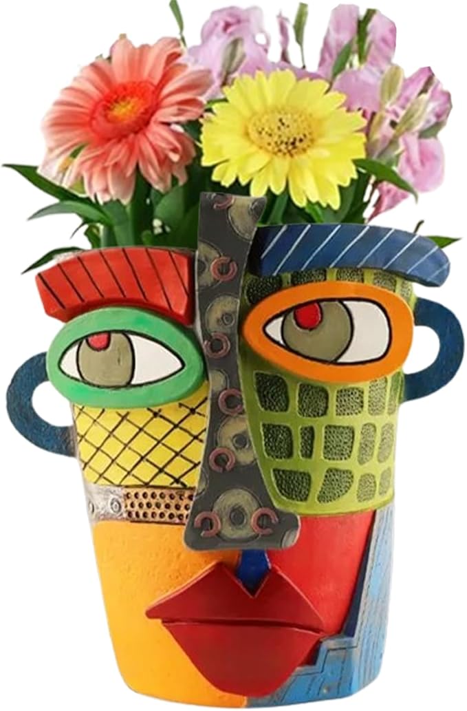 TOZLU Picasso Brutalist Abstract Beauty Flower Pot Ornaments Head Planter Pots Container Face Planters Pots Head Colorful Face Art Resin Flower Pot (Modern Big)