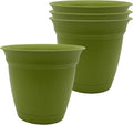 The HC Companies 6 Inch Eclipse Round Planter Pots with Drainage Holes & Attached Saucer, Lightweight UV-Resistant Plastic Indoor Outdoor Planters, 4-Pack Flower Pots for Garden & Home Decor, Peridot
