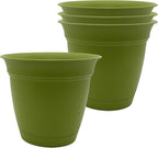The HC Companies 6 Inch Eclipse Round Planter Pots with Drainage Holes & Attached Saucer, Lightweight UV-Resistant Plastic Indoor Outdoor Planters, 4-Pack Flower Pots for Garden & Home Decor, Peridot