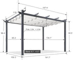 PURPLE LEAF 10' x 13' Aluminum Outdoor Pergola Wind-Resistant Retractable Pergola with Double Sun Shade Canopy Heavy-Duty Metal Pergola for Patios Backyard Deck Garden, White