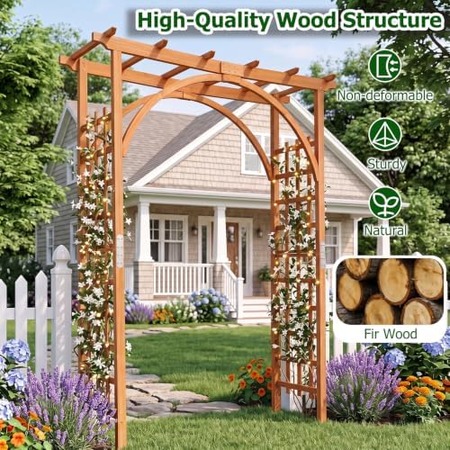 giantex 85'' wooden garden arbor trellis, wedding arch, side view