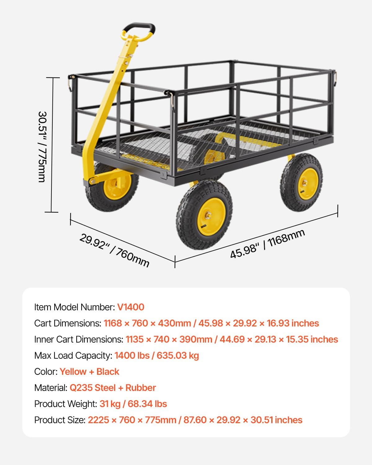vevor 1400 lbs steel garden cart, heavy duty on a desk or shelf