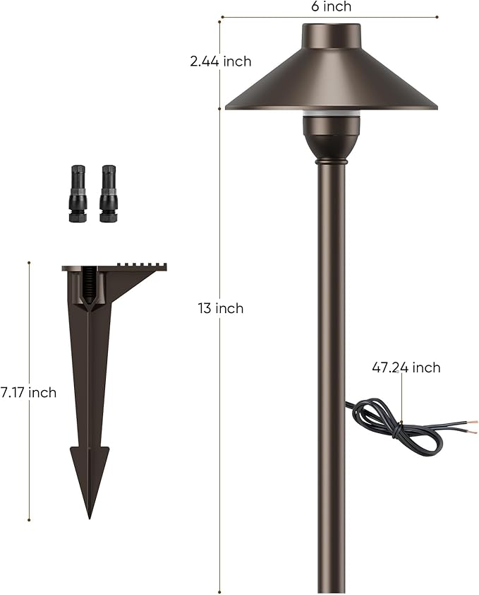 PARTPHONER Low Voltage Landscape Lighting 6-Pack, Aluminum 12V Pathway Lights with G4 Bulbs, Waterproof Oil Rubbed Bronze Color Wired Path Lights with Connectors for Walkway Yard Garden