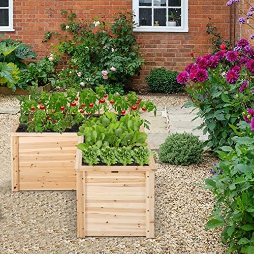 giantex wood raised garden bed, 47.5"x47.5"x24.5" elevated planter, side view