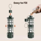 Metal Hanging Squirrel Proof Bird Feeders, Gravity Spring Closure System, Chew Resistant, Large Capacity, Weatherproof Bird Feeders for Outdoors, Olive Green