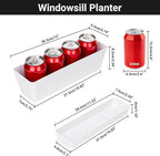 GREANER Herb Planter with Tray, 1 Pack 12x3.8 Inch Rectangle Window Box, Indoor Succulent Flowers Succulent Plastic Pot for Windowsill, Garden, Balcony, Office Outdoor Decoration - White