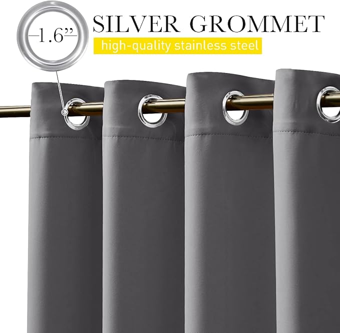 NICETOWN 2 Panels Outdoor Curtains for Patio Waterproof & Windproof, Grommet & Back Tab on Top & Bottom Weighted Drapes Keep Sun/Rain Out with Bouns Rope for Deck, Grey, W84 x L95