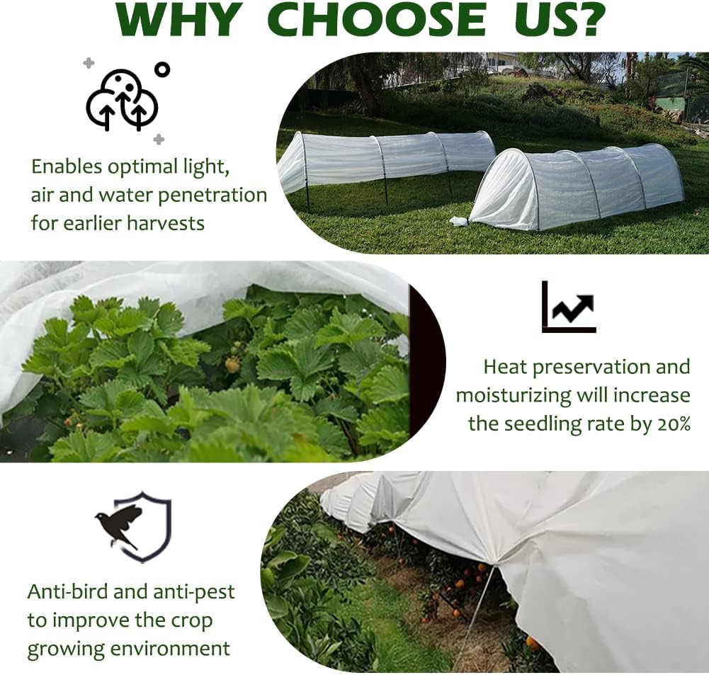 plant freeze protection cover, 7x100 ft floating row, side view