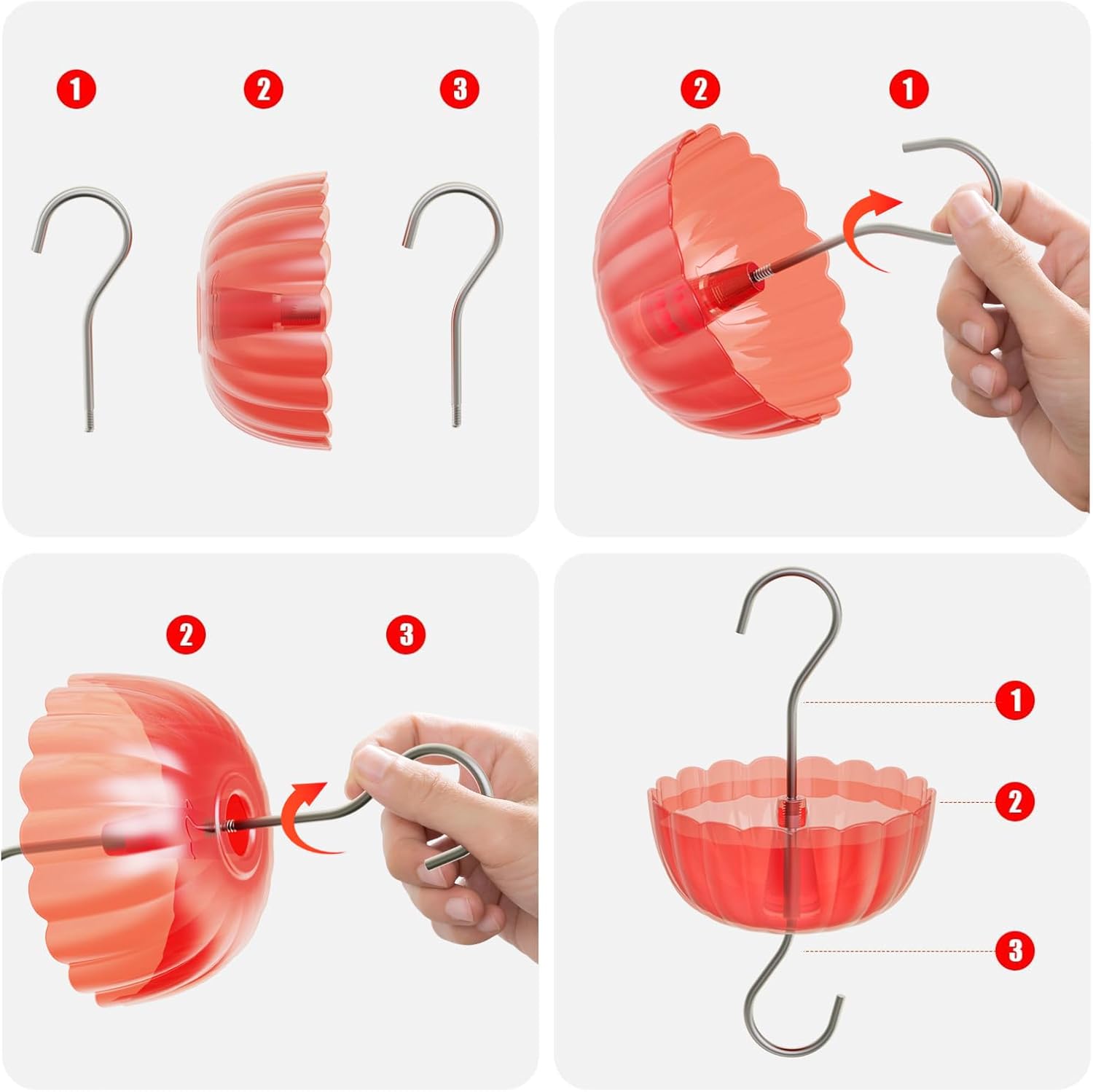 Ant Moat for Hummingbird Feeders, (4 Pack, 7 OZ) Vintage Style Humingbird Feeder Parts Ant Guard & Stopper(Red)