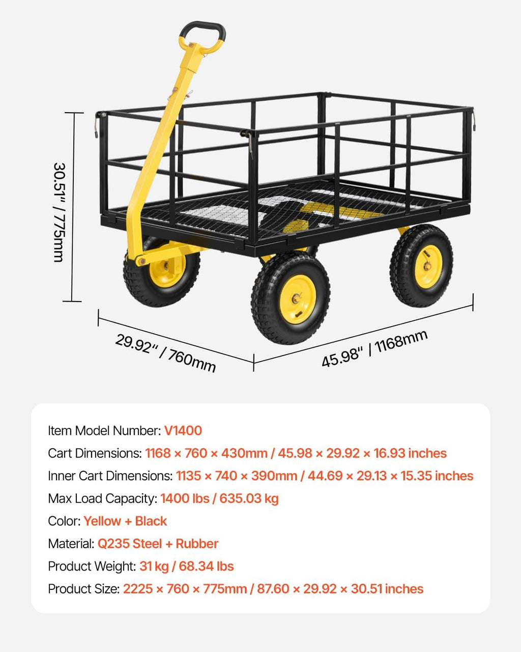 vevor steel garden cart, 1400 lbs heavy duty on a desk or shelf