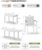 Outdoor Aluminum Patio Dining Table Set for 6-8 Person, Expandable Outdoor Table and 6 Chairs with Textilene Fabric & HDPS Armrest, All-Weather Patio Furniture Set for Yard, Garden, White