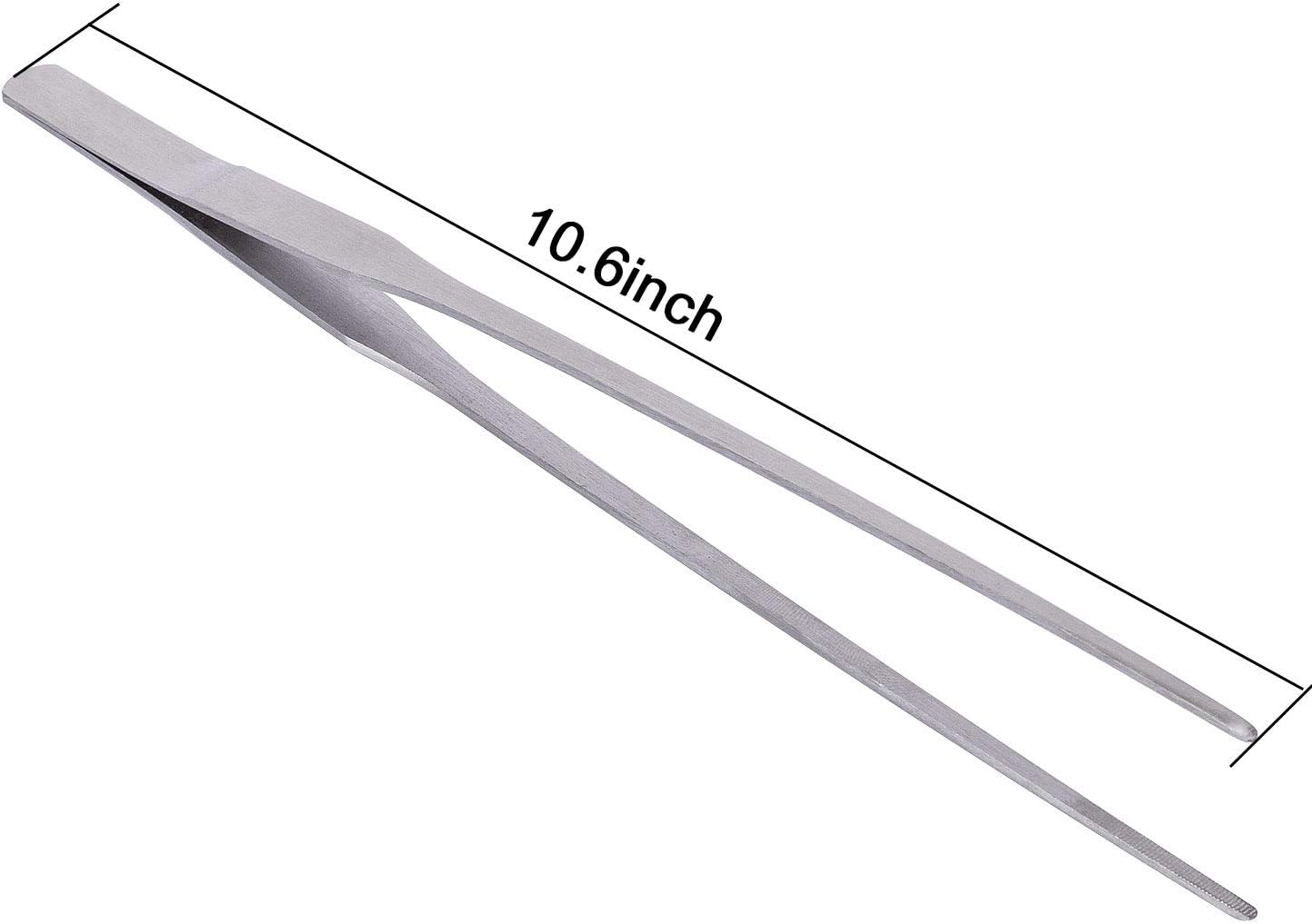 OIIKI Stainless Steel Polished Extra-Long 10.6 inch Tongs Tweezers | Long Tweezers with Precision Serrated Tips for Garden, Kitchen, Indoor & Outdoor