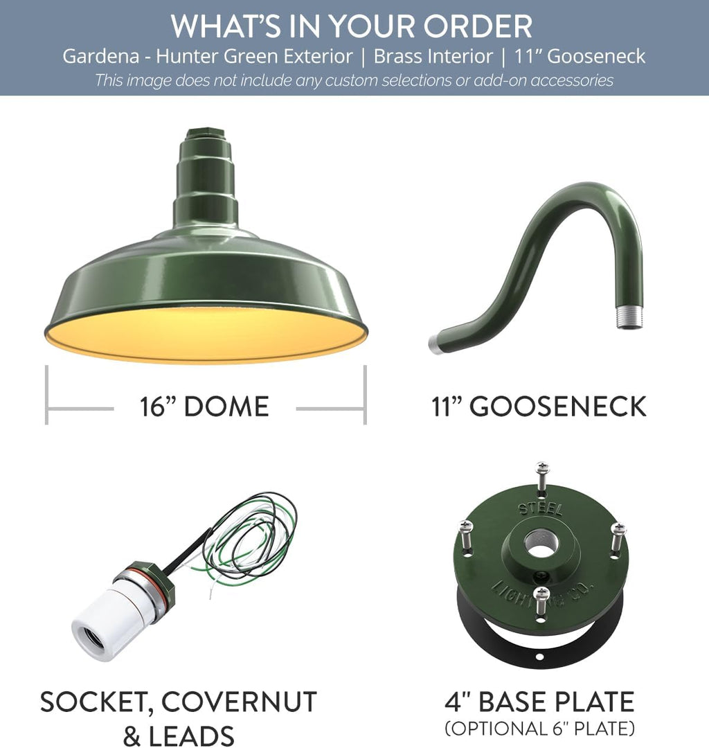 11" Gooseneck Barn Light Outdoor | Farmhouse Exterior | Hunter Green/Brass