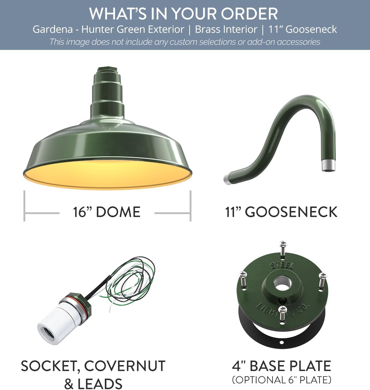 11" Gooseneck Barn Light Outdoor | Farmhouse Exterior | Hunter Green/Brass