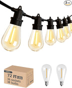addlon 72FT(2FT Space) LED Outdoor String Lights with 36 Edison Shatterproof Bulbs, Heavy-Duty and Weatherproof Strand, Commercial Grade Patio Lights, Decorative for Patio, Black