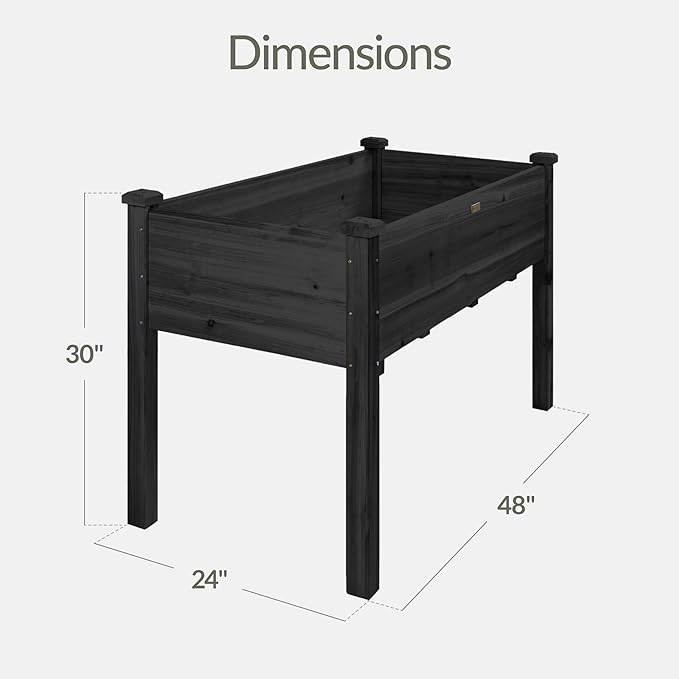 Best Choice Products 48x24x30in Raised Garden Bed, Elevated Wood Planter Box Stand for Backyard, Patio, Balcony w/Bed Liner, 200lb Capacity - Black