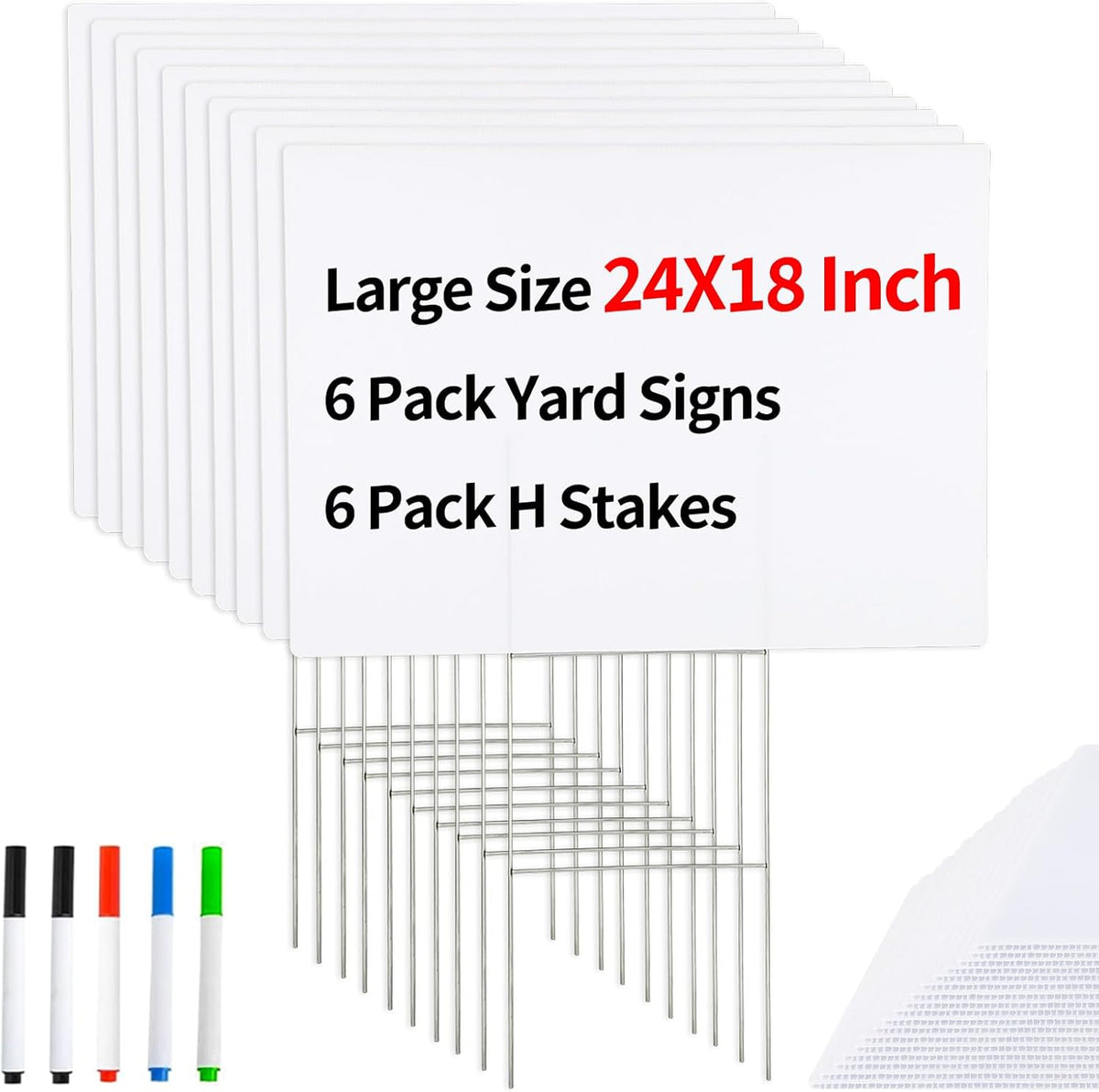 large blank yard signs with stakes, 18"x24" white, main product view