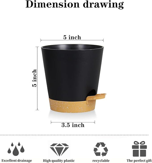 5 Pack 5 inch Self-Watering Pots, African Violets Planter with Drainage Holes and Reservoir, Black Brown Plastic Planter for Indoor Outdoor Plants Flowers and Houseplants black brown, 5 inch 5 pcs