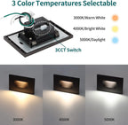 120V Dimmable LED Step Lights, 3000K/4000K/5000K, 12-Pack | Line Voltage 3.5W 175lm Landscape Lighting for Stairway Pathway Patio, Indoor Outdoor Wet Location, Aluminum ORB Finish